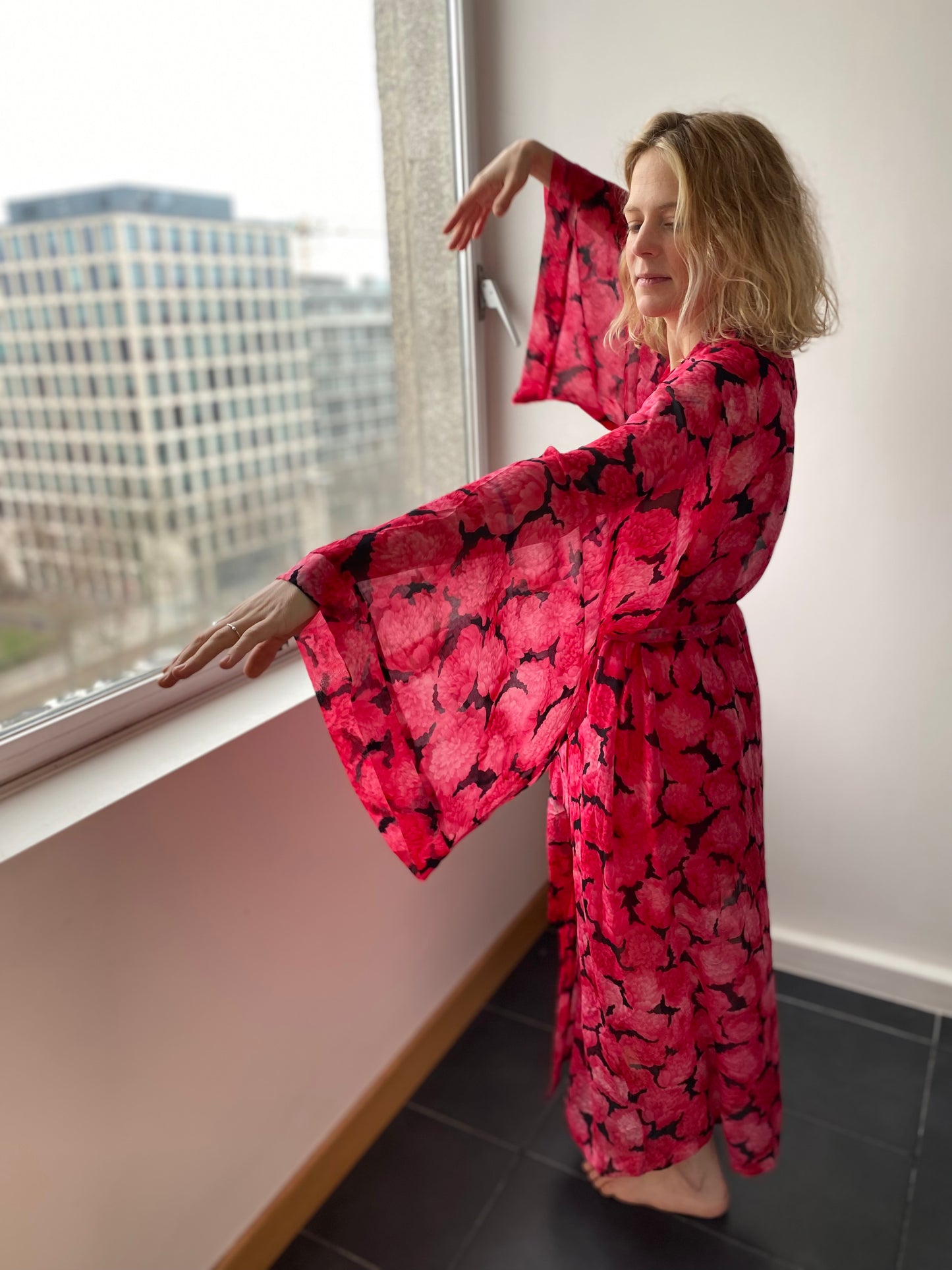 Kimono en voile fleuri