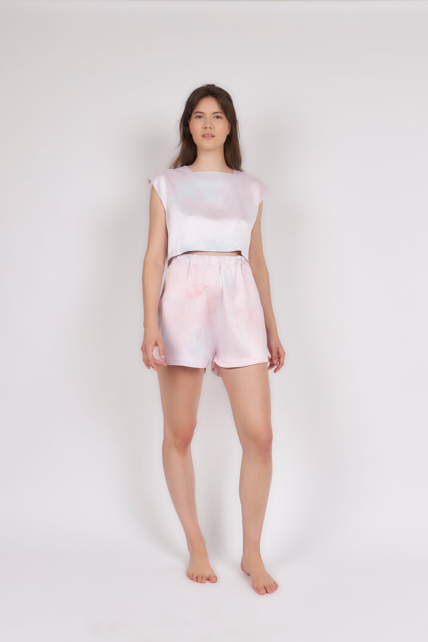 Ensemble short + crop top en satin Tie & Die